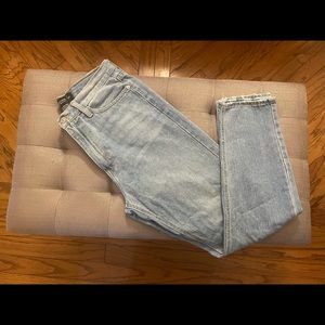 Denim. High waisted, light wash. Just black denim brand.